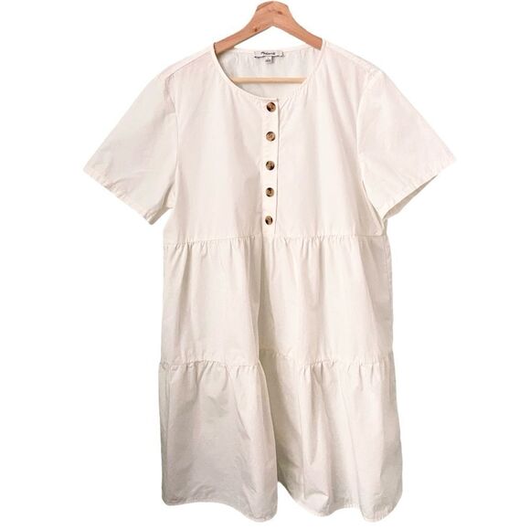 Madewell Button-Front Short Sleeve Tiered Mini Dress in Size Large in Lighthouse - Picture 3 of 12